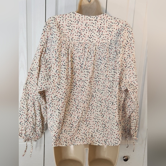 Oversized Ditsy-floral corduroy tie-sleeve top with vented side size medium NWOT - Picture 6 of 9